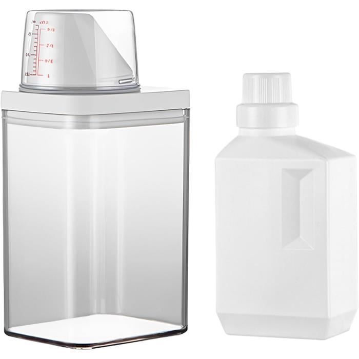 Distributeur Détergent Lessive Hermétique 1300ml X2 Avec Tasse Mesureuse Et Étiquettes - Rangement Poudre Multi-Usage