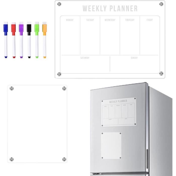 Planificateur Mensuel Magnétique Acrylique - Calendrier Hebdo Pour Frigo A4/A3 - Effaçable à Sec
