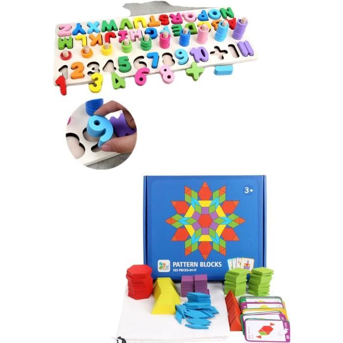 Kingbar Jouet Montessori 4 En 1 Bois - Empilage, Enfilage, Tri Formes & Motricité Fine - Éducatif Bébé 1-3 Ans - Cadeau Bébé