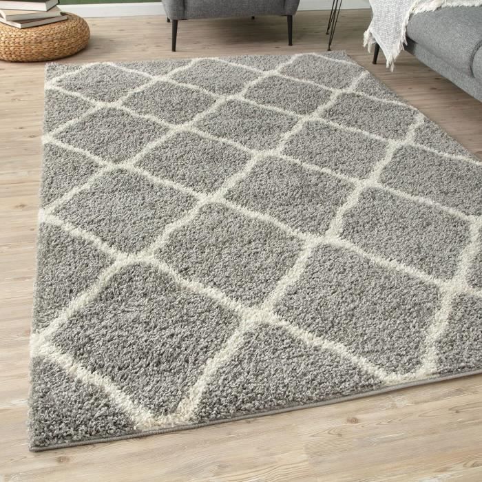 Tapis Shaggy Poils Longs 185x170 Cm - Antidérapant, Moelleux - Gris Foncé - Pour Salon Et Chambre