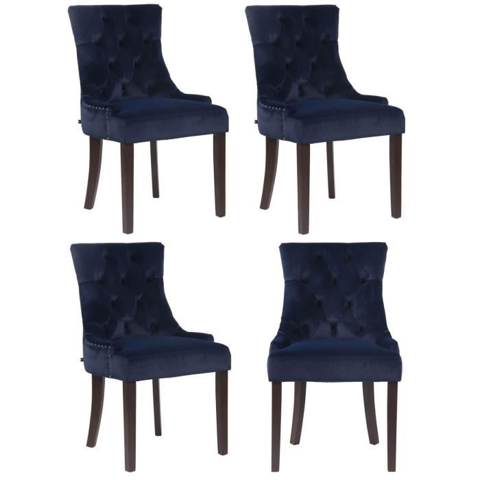 lot de 4 chaises de salle à manger aberdeen en velours piètement en bois d'hévéa , bleu-antique