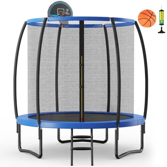 COSTWAY Trampoline Extérieur Ø 2,45 m avec Filet de Protection,Panier de Basket,Coussin de