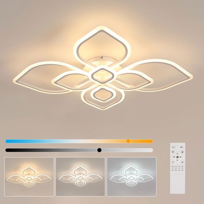 DORLINK Plafonnier LED 120W - Design Moderne 8 Têtes avec Télécommande - Dimmable 3000K-6500K - Blanc - Pour Salon Chambre Cuisine