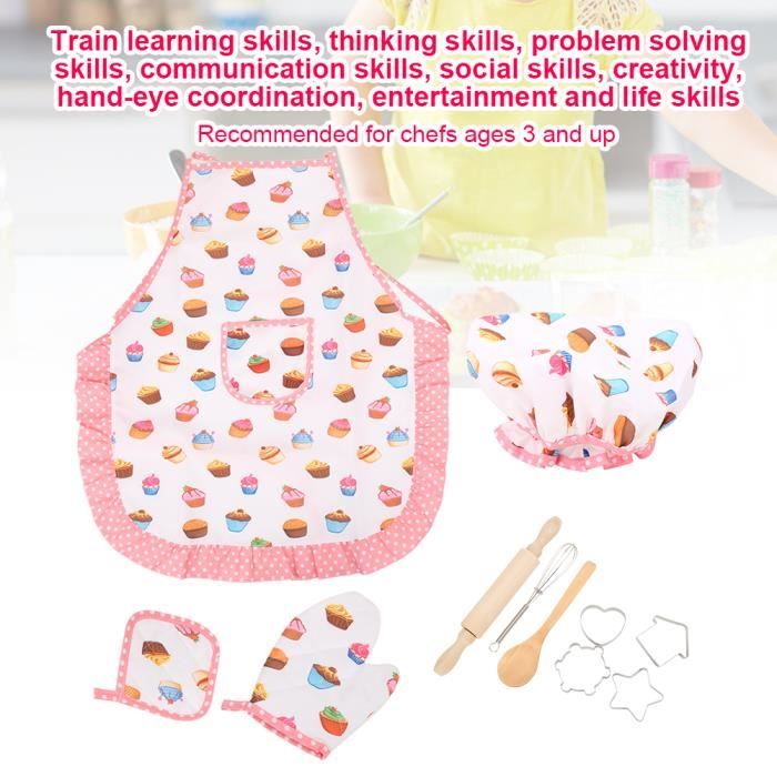 Ensemble Cuisine Enfant 11 Pièces - Tablier, Toque, Emporte-pièces - Rose - À Partir De 3 Ans