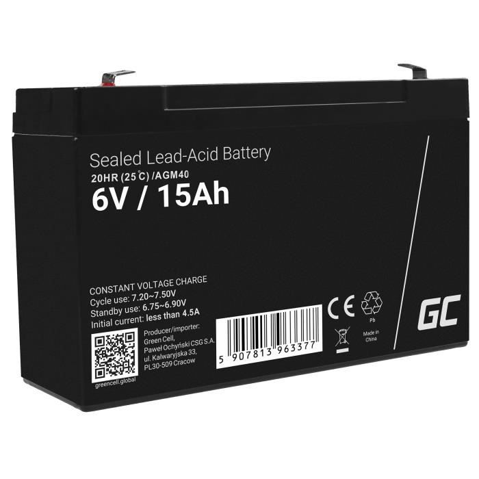 GreenCell® Rechargeable Batterie AGM 6V 15Ah accumulateur au Gel Plomb Cycles sans Entretien VRLA Battery étanche Résistantes