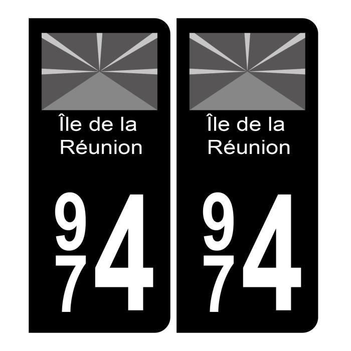 Autocollants Plaques Immatriculation Département 974 La Réunion - Lot De 2, Dimensions Officielles 45x100 Mm