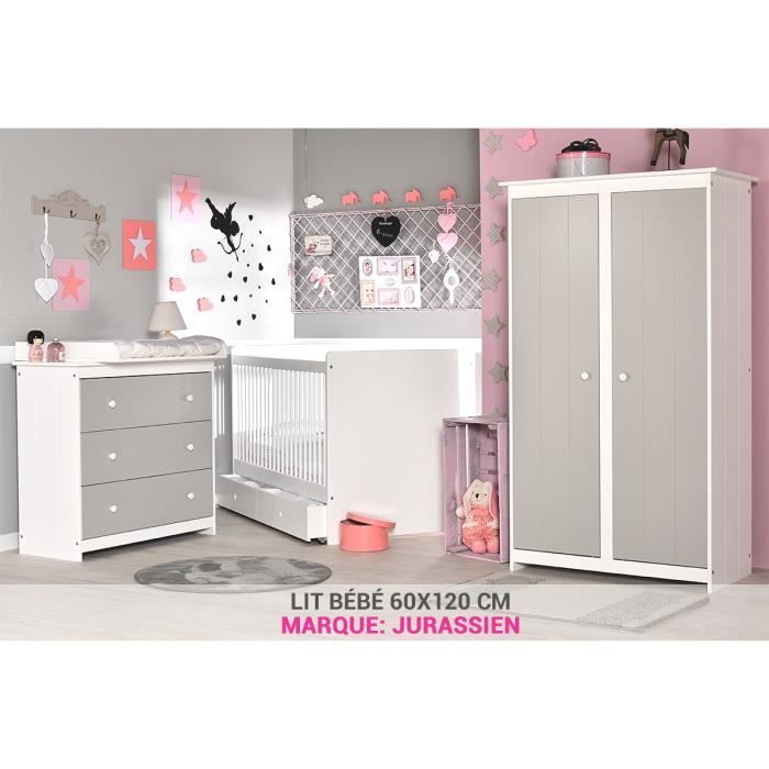 Chambre Bebe Avec Lit 60x1 Et Son Tiroir Gris Clair Cdiscount Pret A Porter