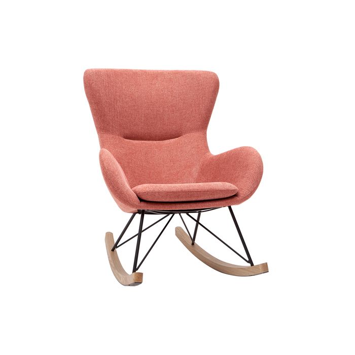 Miliboo - Rocking chair scandinave en tissu effet velours texturé terracotta métal noir et bois clair ESKUA