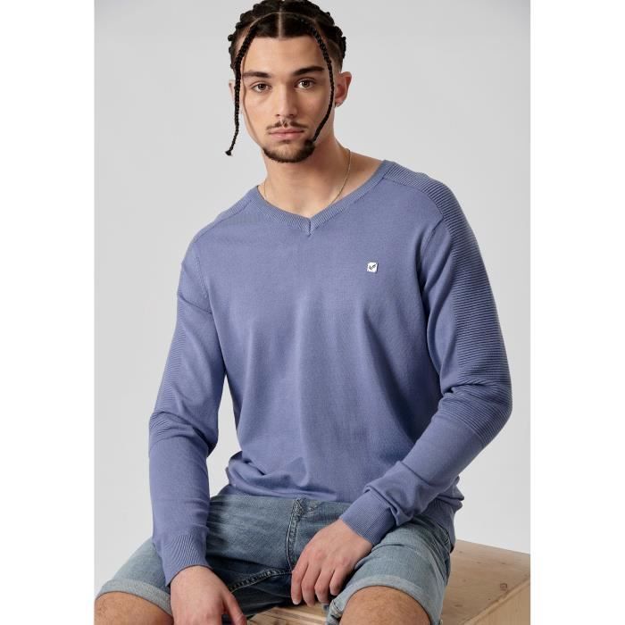 Sweat Wilson Vintage Années 80 – Gris Bruyère, Col V Bleu, Manches Longues, Taille M, Original