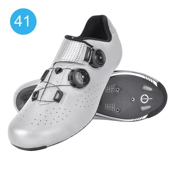 Chaussure de vélo de route Fibre de carbone Semelle Nuit Réfléchissant  Antidérapant Respirant Verrouillage Argent 41-YIN - Cdiscount Sport