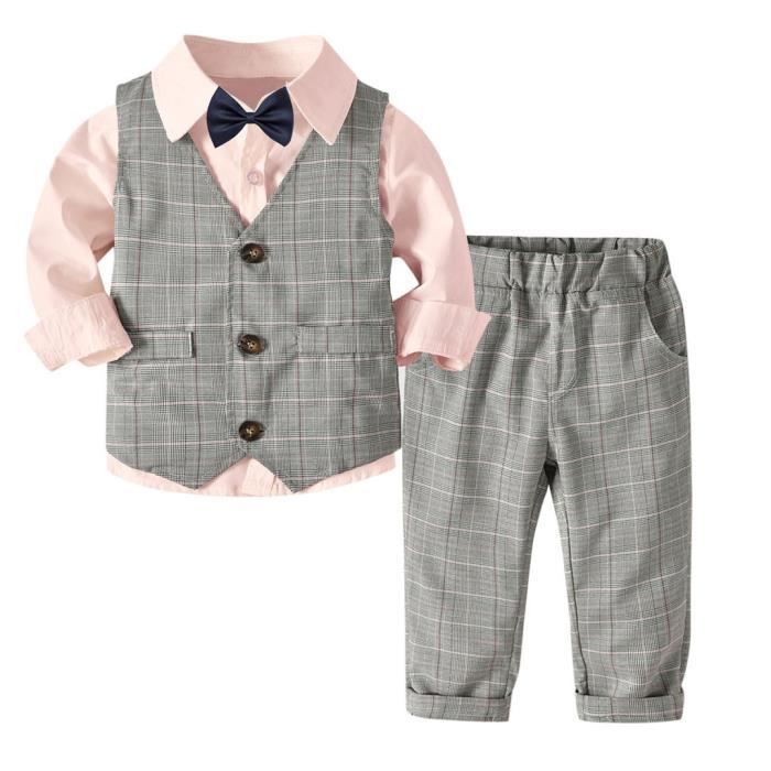 4pc Enfant En Bas Age Bebe Garcon Noeud Papillon Gentleman Gilet T Shirt Pantalon Costume De Mariage Ensembles De Tissu Rose Rose Cdiscount Pret A Porter