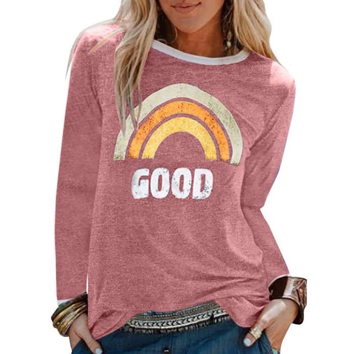 Blouse Fille Hiver Imprimé Arc-en-Ciel – T-Shirt Manches Longues Col Rond, Haut École & Anniversaire 140 Cm