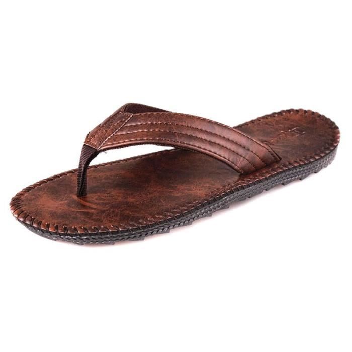 Tongs En Simili Cuir Liège Unisexe - Semelle Antidérapante EVA, Boucle Réglable - Idéales Pour Plage, Piscine, Quotidien