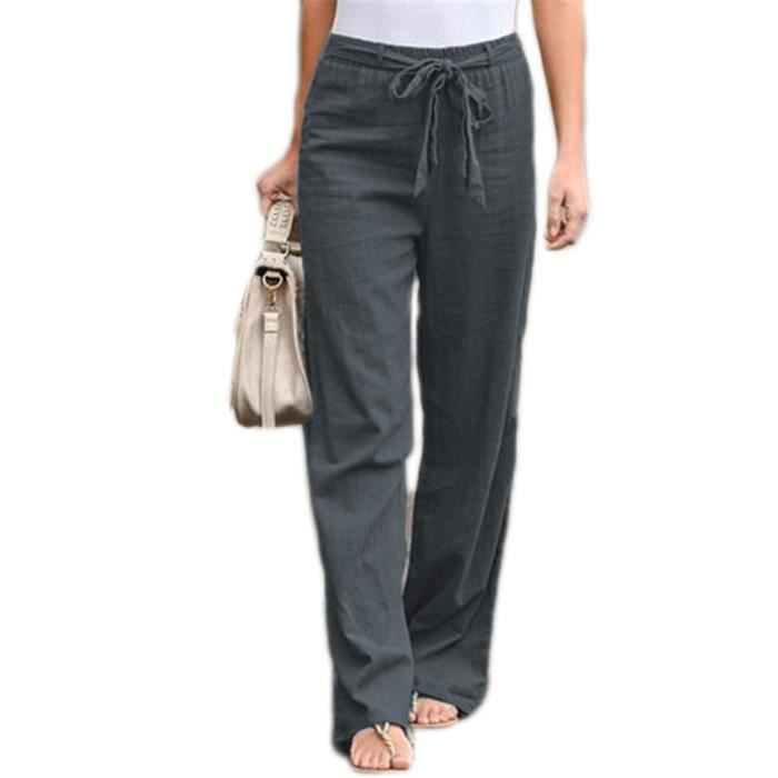 Pantalon Femme Décontracté Coupe Ample Taille Élastique Poches Latérales Chevilles Resserrées Tenue Confort Détente Maison Loisirs Lounge Jogging, noir