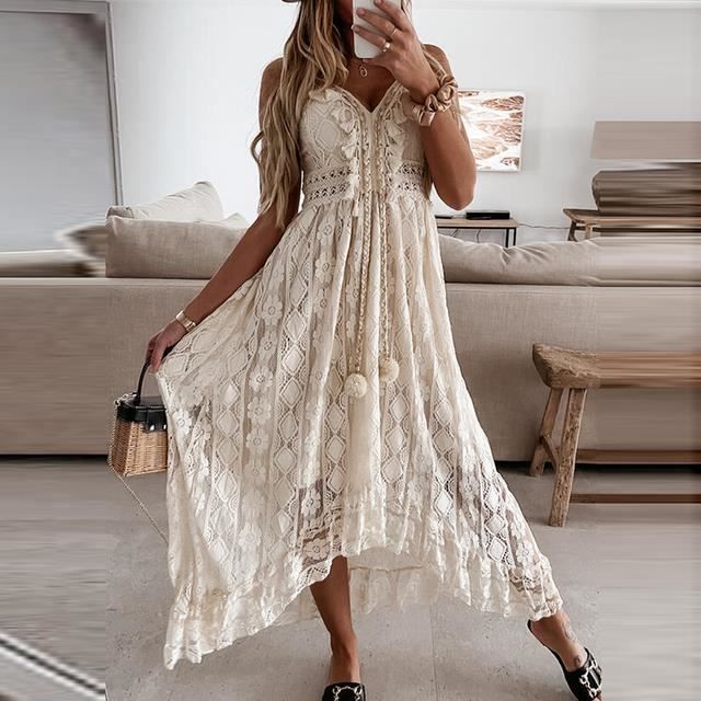 Robe Robe blanche d contract e manches longues style boh mien