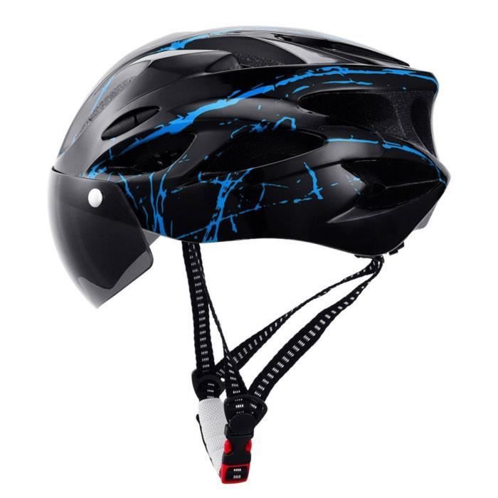 Casque Vélo Adulte Femme Homme avec Visière, Casque pour VTT Vélo Trottinette Électrique avec Tour de Tête 52-62CM, Noir et Bleu