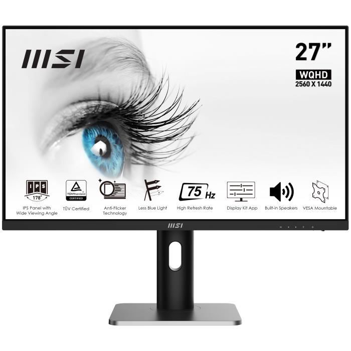 Ecran PC MSI PRO MP273QP - 686 cm (27) - Wide Quad HD - LED - 1 ms - Noir Argent