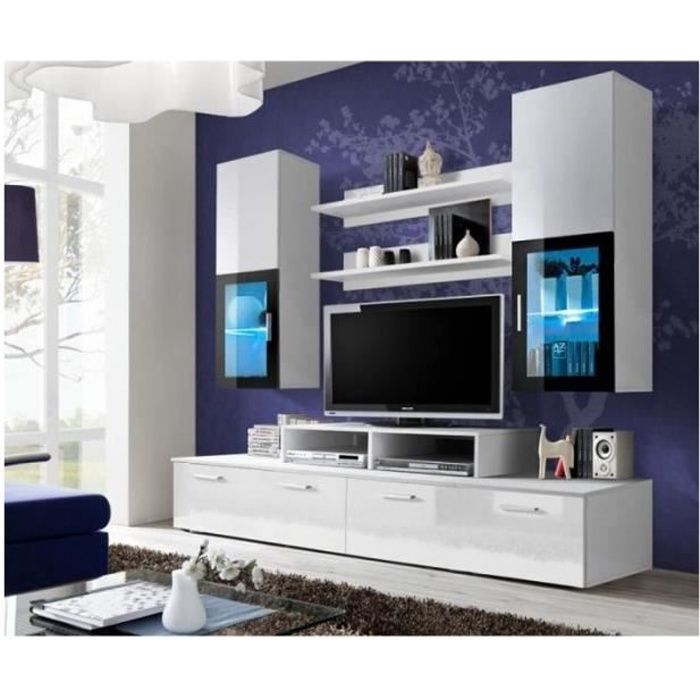 meuble tv mural design mini 200cm blanc.