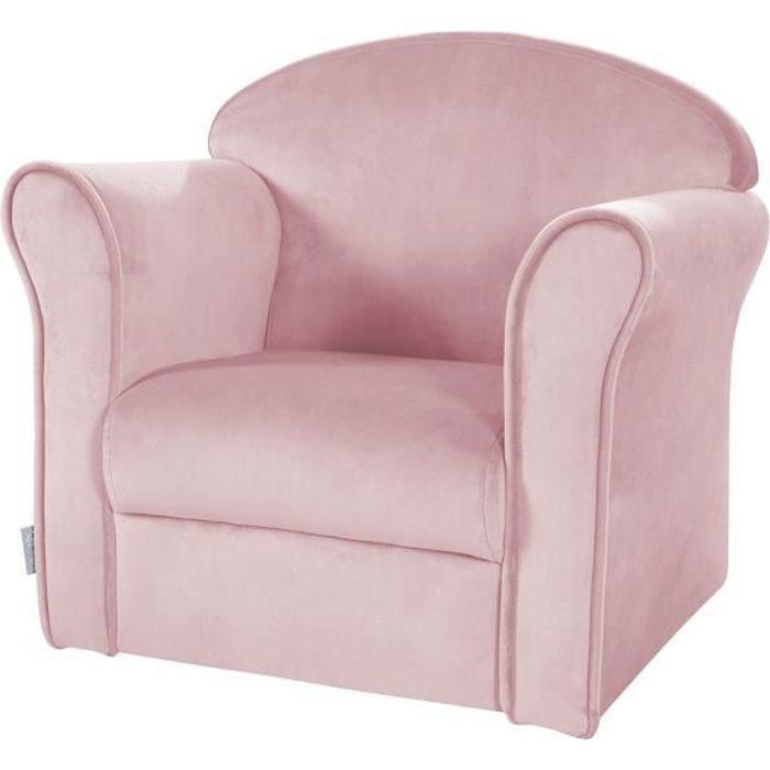 ROBA Fauteuil Bébé en Velours Lil Sofa - Fauteuil Club pour Enfant - Assise Confortable - avec Accoudoirs - Rose