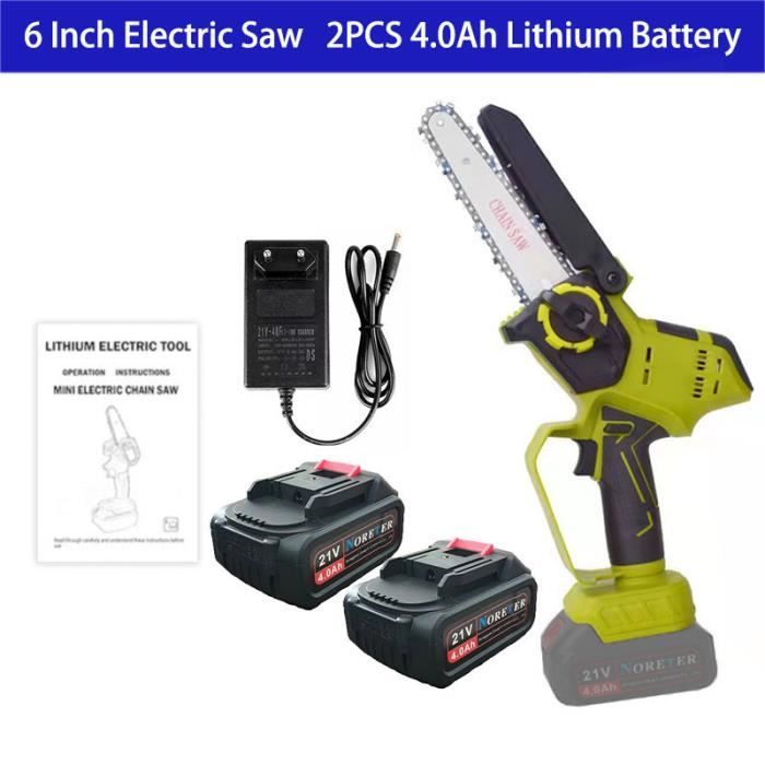 Mini scie à chaîne sans fil de 6 pouces, tronçonneuse électrique portative avec 2 batteries rechargeables, 1 chargeur, 2 chaînes, sécateur de jardin pour la coupe du bois de branches d'arbres Mini scie à chaîne sans fil de 6 pouces, tronçonneuse électrique portative avec 2 batteries rechargeables, 1 chargeur, 2 chaînes, sécateur de jardin pour la coupe du bois de branches d'arbres