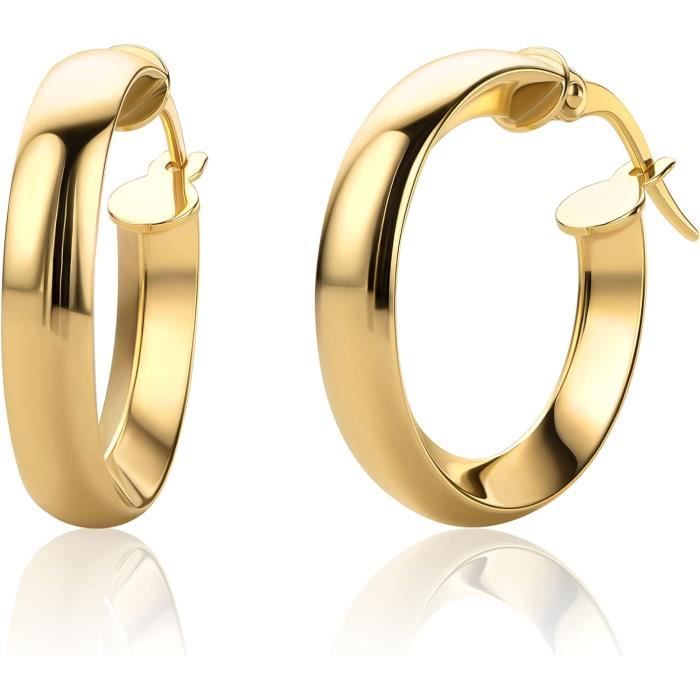 Boucles D'oreilles Créoles En Or Jaune 9 Carats (375/1000) - Clips Facettées 1.40x1.25cm