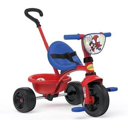 Smoby - Tricycle Be Fun - Spidey - Evolutif de 15 mois à 3 ans - Canne parentale réglable sur 3 positions - Ceinture de sécurité
