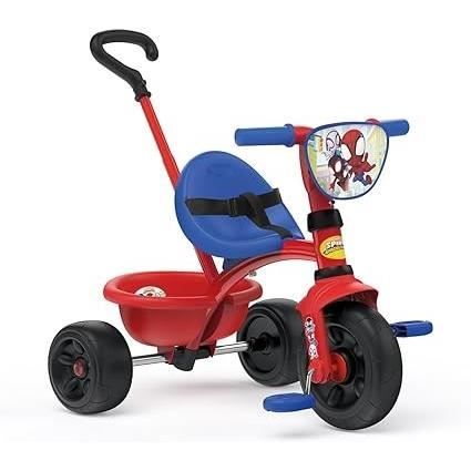 Smoby Tricycle Be Fun Spidey Evolutif de 15 mois a 3 ans Canne parentale reglable sur 3 positions Ceinture de securite