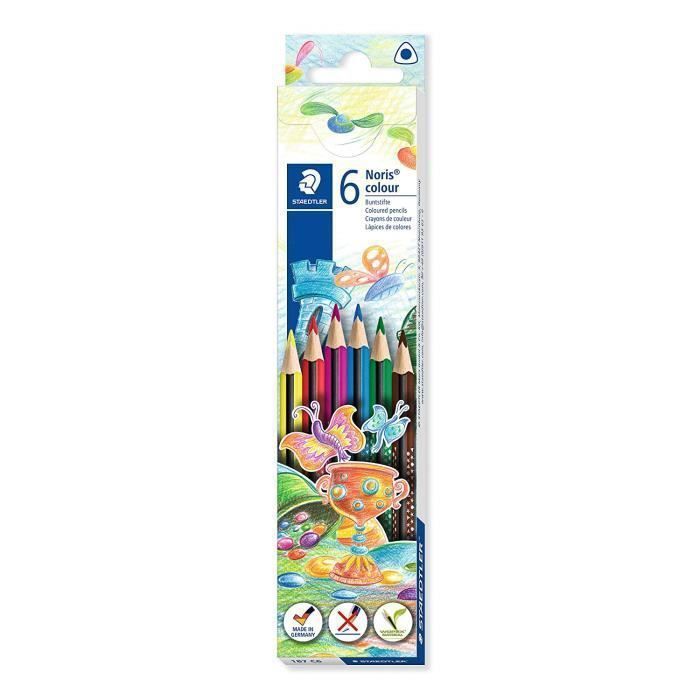 Noris® colour 187 - Etui carton 6 crayons de couleur triangulaires WOPEX® assortis