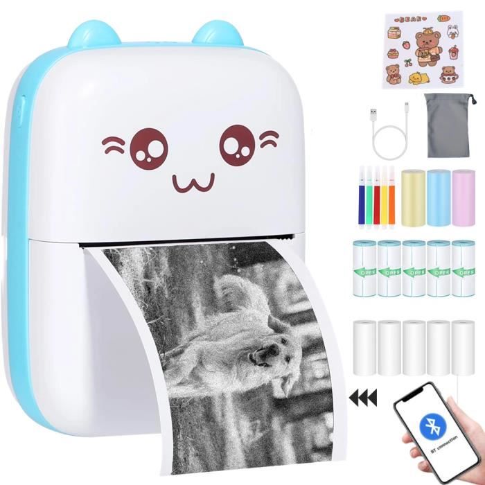 2windeal® Mini Pocket Imprimante thermique Bluetooth Imprimante instantanée avec 5Stylo + 13 Rouleaux de Papier Photo Étiquette