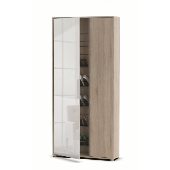 Ebony Armoire A Chaussures Miroir Coloris Chene Brosse Achat