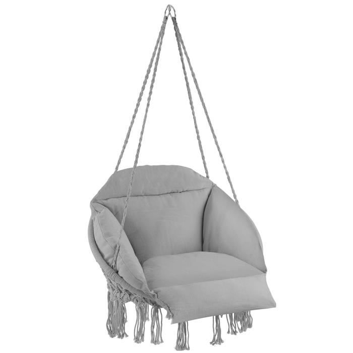 tectake fauteuil suspendu samira avec des cordes de maintien solides pour une utilisation à l'intérieur et à l'extérieur - gris