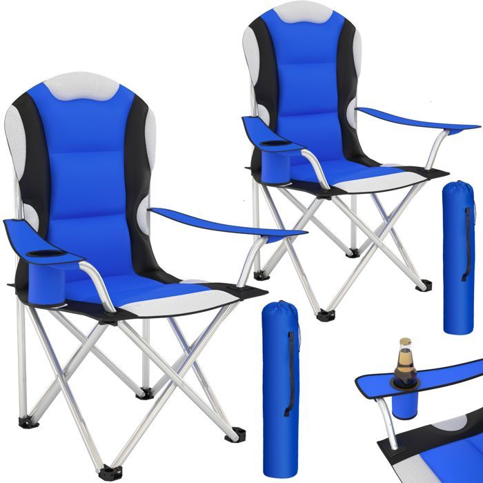 Tectake lot de 2 chaises pliantes avec rembourrage - bleu 401300