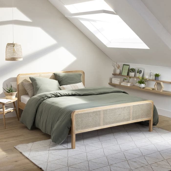 Lit adulte en pin massif naturel avec véritable cannage ANNA 140x200 - LT17018 - Bois naturel - Terre de Nuit