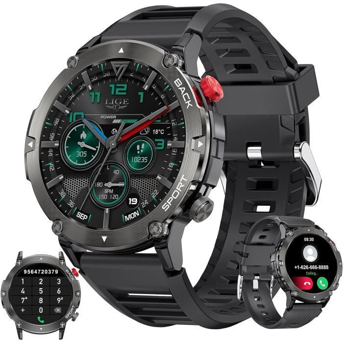 Montre Connectée BANLVS Homme/femme - Écran 1.28", Bluetooth, Appels, Suivi Sport/santé, étanche IP68, 2 Bracelets
