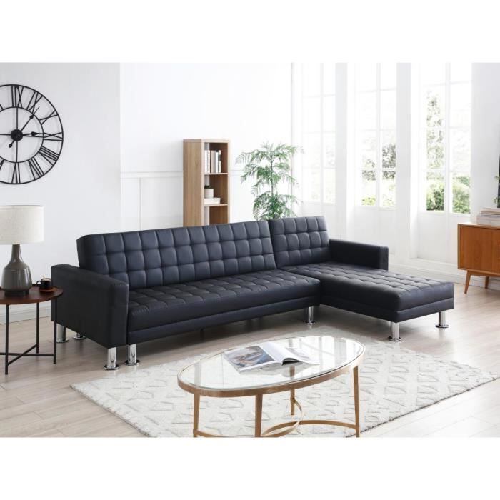 Canapé d'angle 5 places Noir Simili Moderne Confort