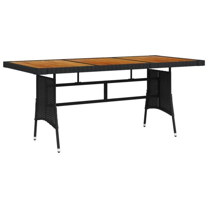 "SALE 2024" Table de jardin - JMS - Noir 160x70x72 cm Résine tressée et acacia 90,42,Kg