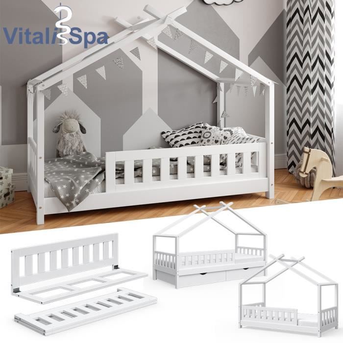 Barrière anti-chute pour lit enfant VITALISPA, barrière de protection pour lit, barrière de lit, 120 cm, bois