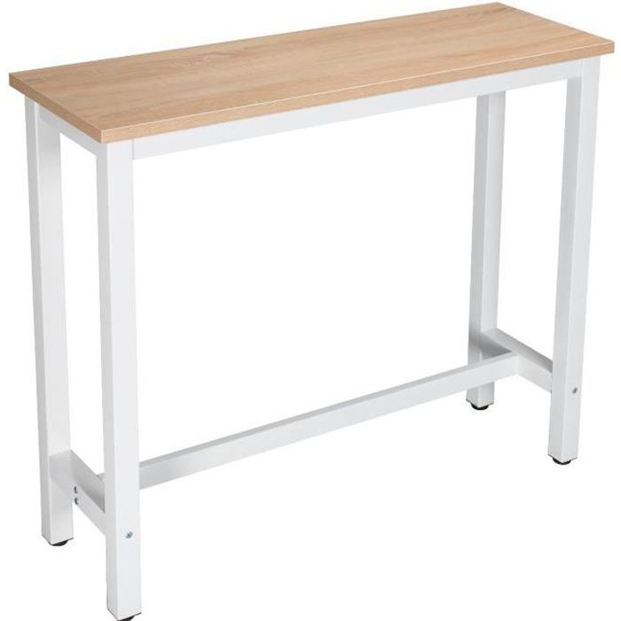 woltu 1 x table de bar, table de bistrot, table à manger, structure en métal, plateau en mdf, 120x40x100 cm, chêne clair