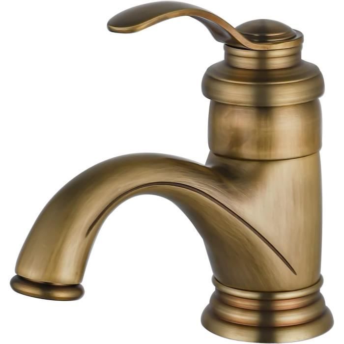 Robinet Cascade Antique Laiton - Mitigeur Monocommande Rétro Pour Lavabo Salle De Bain, Finition Bronze Huilé