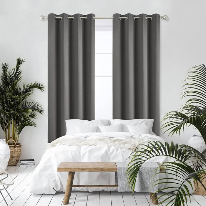 Rideaux Occultants Thermiques Gris Avec Chats - Lot De 2 Panneaux 117x229cm - Isolant Anti-Bruit & Économie D'Énergie - Pour Chambre, Salon