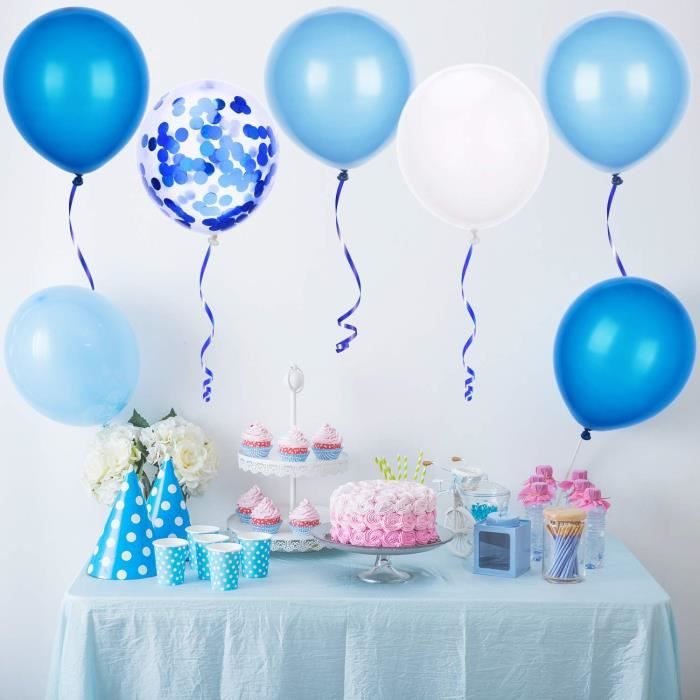 Ballons Bleu et Blanc Set, 60 Pièces Ballons Bleu Clair Ballons Helium Bleu  avec Ballons Confettis et Bleus Métallisés Latex pour Mariage, Fiançailles,  Garçon Anniversaire,Baby Shower Décoration : : Cuisine et Maison