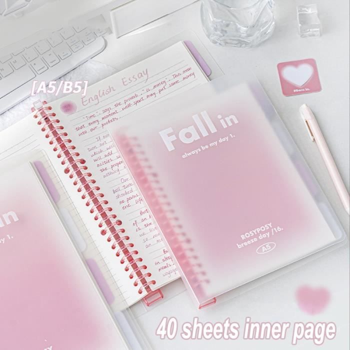A5 - Rose - Carnet de notes à feuilles mobiles, couverture transparente,  dégradé de couleurs, carnet de notes