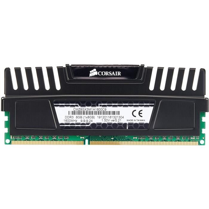 Corsair CMZ8GX3M1A1600C9 Vengeance 8GB 1x8GB DDR3 1600 Mhz CL9 Mmoire pour ordinateur de bureau performante avec profil XMP. 12967 Cdiscount Informatique