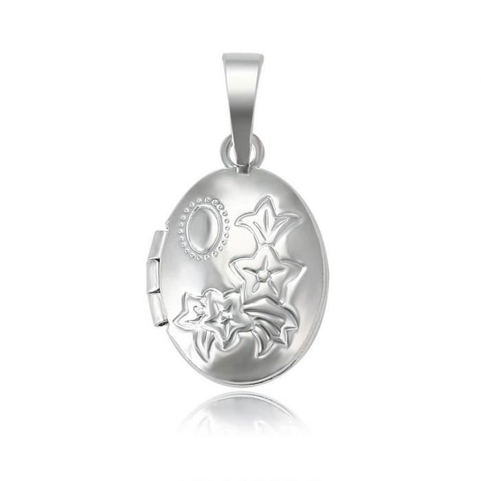 Collier Pendentif Coeur Porte-photo En Argent Fin 925 - Longueur 41-45 Cm, Plaqué Rhodium, Motif Fleur, Neuf