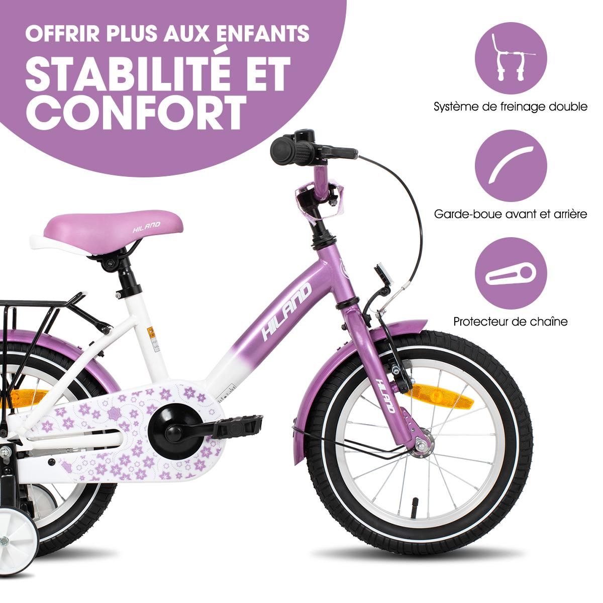 HILAND Petal Vélo Fille 12 Pouces, 2–4 Ans, avec Roues Stabilisatrices et Panier, Vélo Enfant avec Frein à Main et Frein Rétropédalage, Blanc HILAND Petal Vélo Fille 12 Pouces, 2–4 Ans, avec Roues Stabilisatrices et Panier, Vélo Enfant avec Frein à Main et Frein Rétropédalage, Blanc