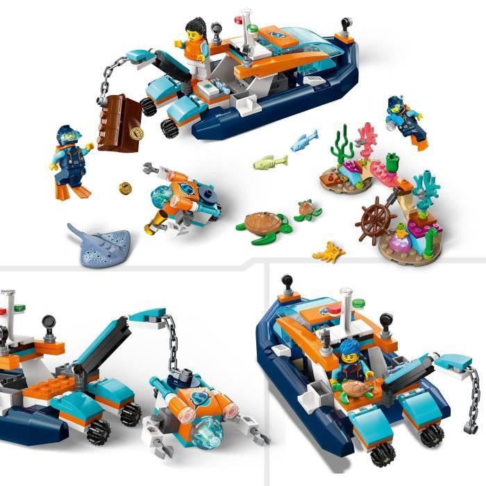 LEGO City 60377 Le Bateau d Exploration Sous Marine Jouet avec Figurines Animaux Marins