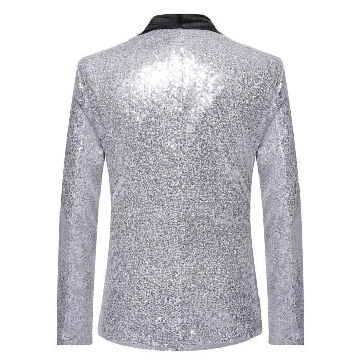 Veste de costume a paillettes pour homme Argent Slim fit Revers Argent Cdiscount Pret a Porter