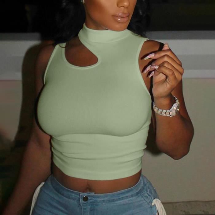Lukcolor Mode femme col roule sans manches chemisier T Shirt ete solide epaules froides hauts 1PC Vert Vert Cdiscount Pret a Porter