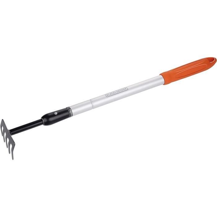 Râteau Jardin 5 Dents BLACK+DECKER - Longueur Réglable 66-100 Cm, Léger (414 G), En Acier, Fibre De Verre, PVC