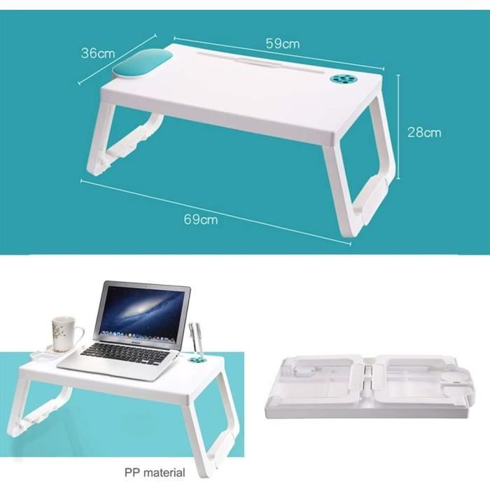 AIMTYD Table de plateau de lit pour ordinateur portable, bureau réglable et  portable pour ordinateur portable, plateaux de petit-déjeuner pour lit,  bureau d'ordinateur portable pliable pour lit, canapé, canapé 